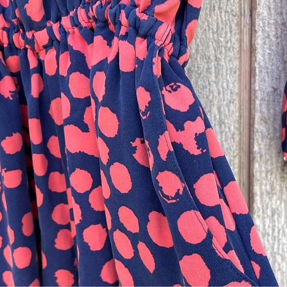 REBECCA MINKOFF ~ Indigo/Coral “Abby” Silk Romper ~ Abstract Polka Dots ~ Small - Picture 6 of 9